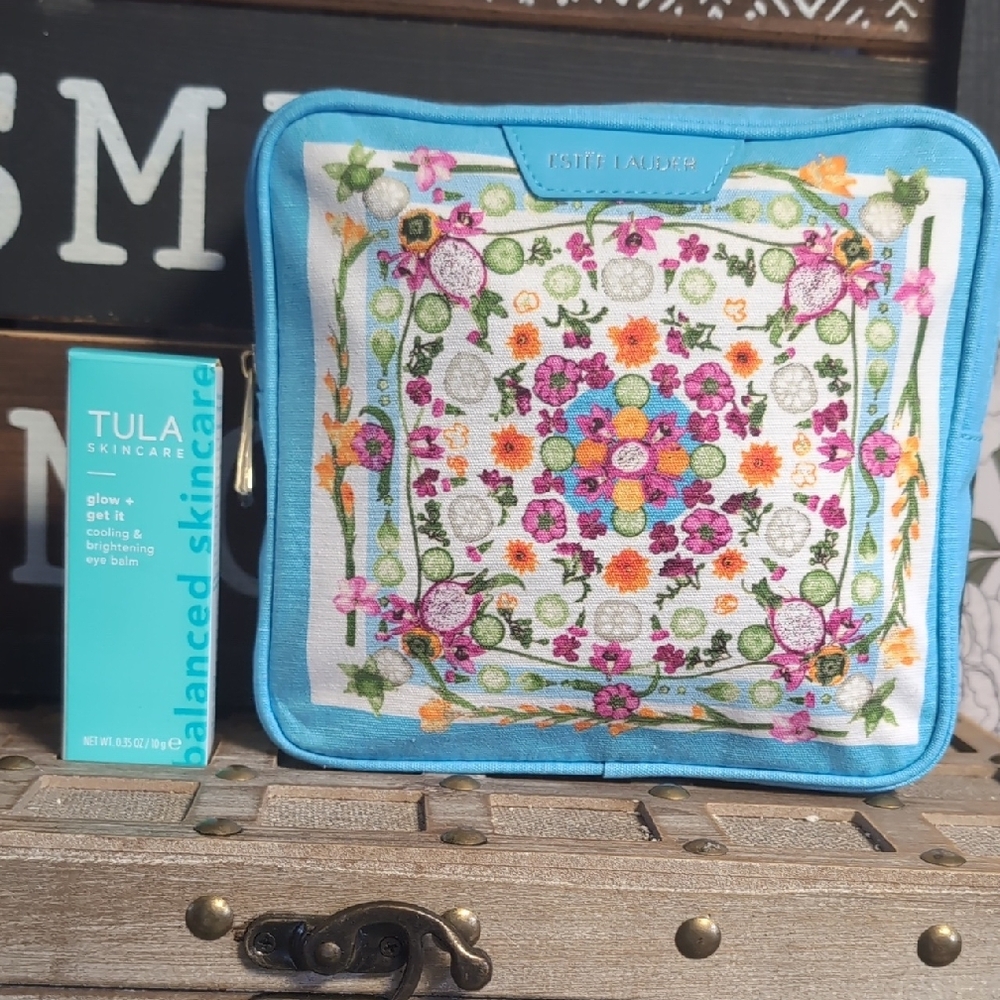 Estee Lauder Floral Makeup Case & Tula Cooling Eye Balm Set